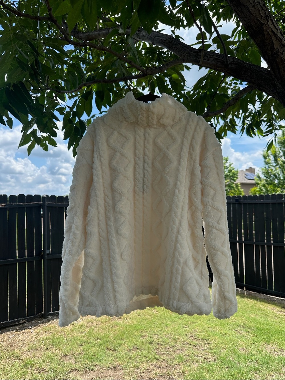 Eddie Bauer Cream Sherpa Cable-Knit Jacket